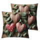 Ulloord Valentine's Day Stripes Pink Throw Pillow Cover, Eucalyptus Leaves Cushion Case Decoration for Sofa Couch