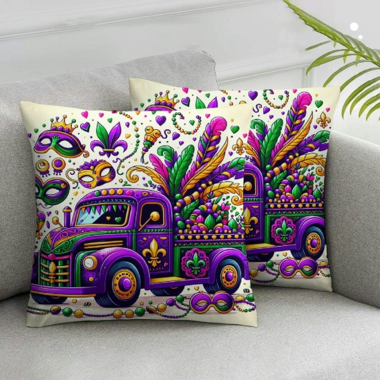 Ulloord Mardi Gras Truck Bead Throw Pillow Covers, Holiday Cushion Case Decoration for Sofa Couch