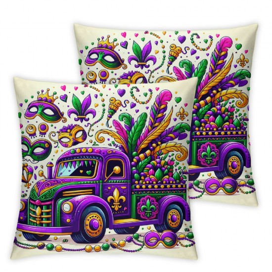 Ulloord Mardi Gras Truck Bead Throw Pillow Covers, Holiday Cushion Case Decoration for Sofa Couch