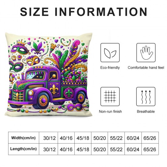 Ulloord Mardi Gras Truck Bead Throw Pillow Covers, Holiday Cushion Case Decoration for Sofa Couch