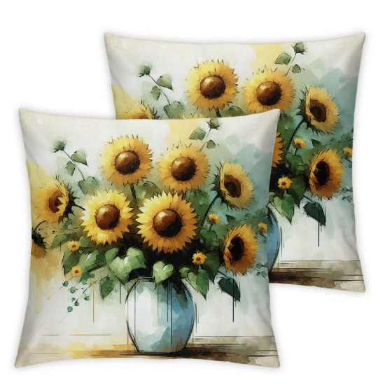 Ulloord Summer Sunflower Throw Pillow Covers, Stripes Cushion Case for Sofa Couch