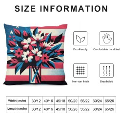 Ulloord  Patriotic 4th of July Flower Stripes Throw Pillow Cover, Patriotic Pillows Independence Memorial Day Cushion Case for Sofa Couch