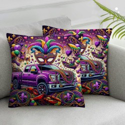 Ulloord Mardi Gras Truck Bead Throw Pillow Covers, Holiday Cushion Case Decoration for Sofa Couch