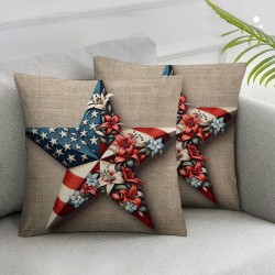 Ulloord  4th of July Pillow Covers  American Flag Floral Stars Throw Pillowcase Independence Day Farmhouse Cushion Case Pillowcase Decorations for Sofa Couch