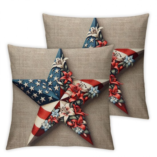 Ulloord  4th of July Pillow Covers  American Flag Floral Stars Throw Pillowcase Independence Day Farmhouse Cushion Case Pillowcase Decorations for Sofa Couch