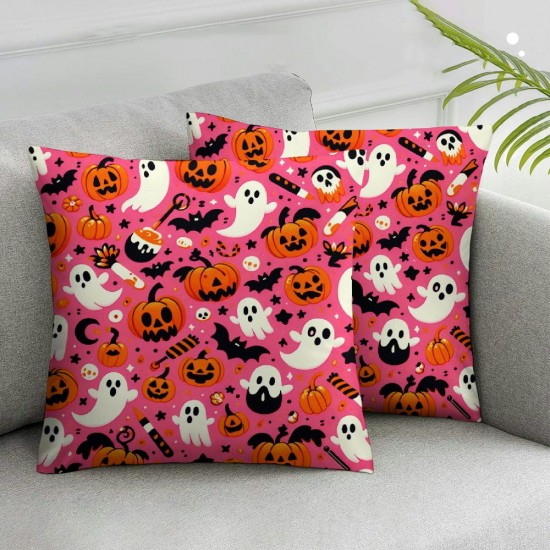 Ulloord Halloween Pillow Covers  Ghost Pumpkins Pink Linen Pillowcase Holiday Farmhouse Throw Pillows Indoor Outdoor Couch Cushion Case for Home Sofa Decor