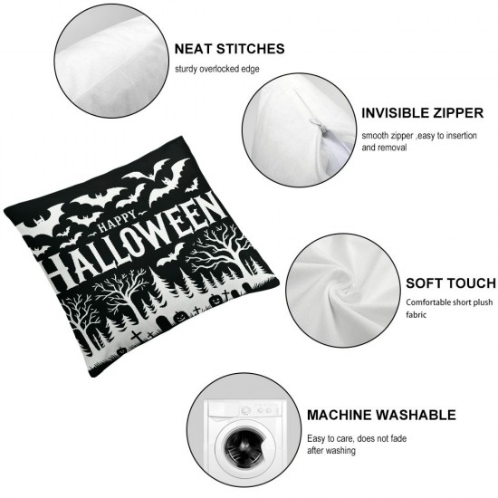 Ulloord Halloween Pillow Covers Happy Halloween Black Pillowcase Decorative Holiday Farmhouse Throw Pillows Indoor Outdoor Couch Cushion Case for Home Sofa Decor