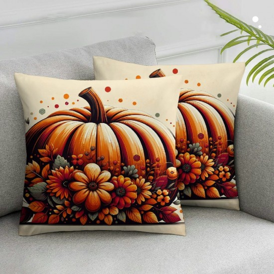 Ulloord Fall Pillow Covers Pumpkin Flowers Fall Throw Pillowcase Thanksgiving Holiday Home Decor Sofa Bedroom Cushion Case Outdoor Indoor Decorations