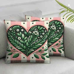 Ulloord Hello Valentine Love You More Eucalyptus Leaves Pink Throw Pillow Covers, Stripes Love Cushion Case Decoration for Sofa Couch