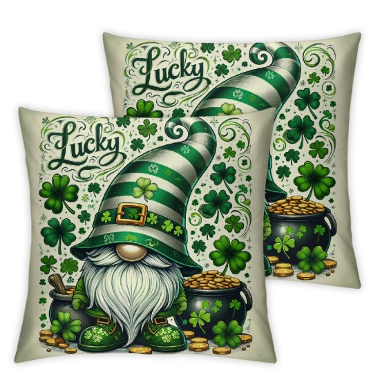 Ulloord St Patricks Day Hat Clover Gnome Throw Pillow Cover,  Cushion Case Decoration for Sofa Couch