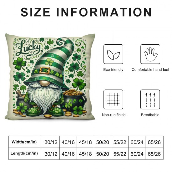 Ulloord St Patricks Day Hat Clover Gnome Throw Pillow Cover,  Cushion Case Decoration for Sofa Couch