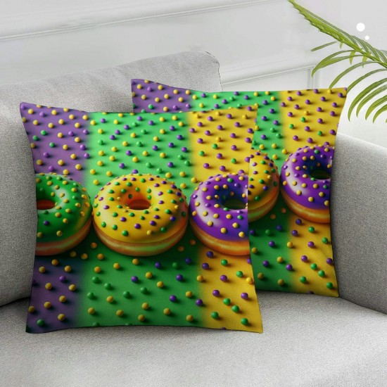 Ulloord Happy Mardi Gras and Throw Pillow Covers, Checked Bow Stripes Holiday Cushion Case Decoration for Sofa Couch