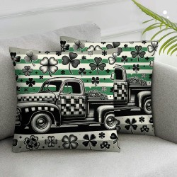 Ulloord Happy ST Patricks Day Throw Pillow Covers, Stripes Shamrocks Decoration for Sofa Couch