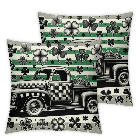 Ulloord Happy ST Patricks Day Throw Pillow Covers, Stripes Shamrocks Decoration for Sofa Couch