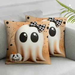 Ulloord Happy Halloween Cute Ghost Throw Pillow Covers, Polka Dot Pumpkin Cushion Case for Sofa Couch