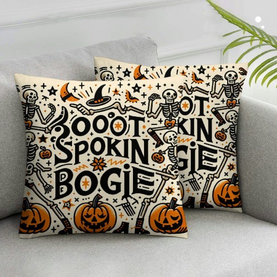 Ulloord Halloween Pillow Covers Spookin' Boogie Pillowcase Dancing Skeleton Holiday Throw Pillows Indoor Outdoor Couch Cushion Case for Home Sofa Decor