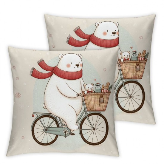 Ulloord Christmas Pillow Covers Riding Bike Throw Pillow Covers Grey Christmas Winter Pillowcase Home Decor Living Room House Decorative Cushion Case for Sofa Couch