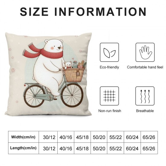 Ulloord Christmas Pillow Covers Riding Bike Throw Pillow Covers Grey Christmas Winter Pillowcase Home Decor Living Room House Decorative Cushion Case for Sofa Couch