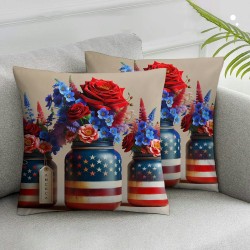 Ulloord  4th of July Pillow Covers Land of The Free Patriotic Throw Pillowcase Independence Day Farmhouse Cushion Case Pillowcase Decorations for Sofa Couch