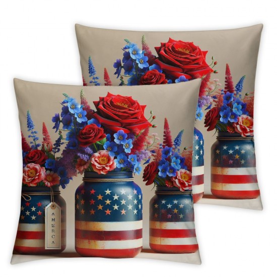 Ulloord  4th of July Pillow Covers Land of The Free Patriotic Throw Pillowcase Independence Day Farmhouse Cushion Case Pillowcase Decorations for Sofa Couch