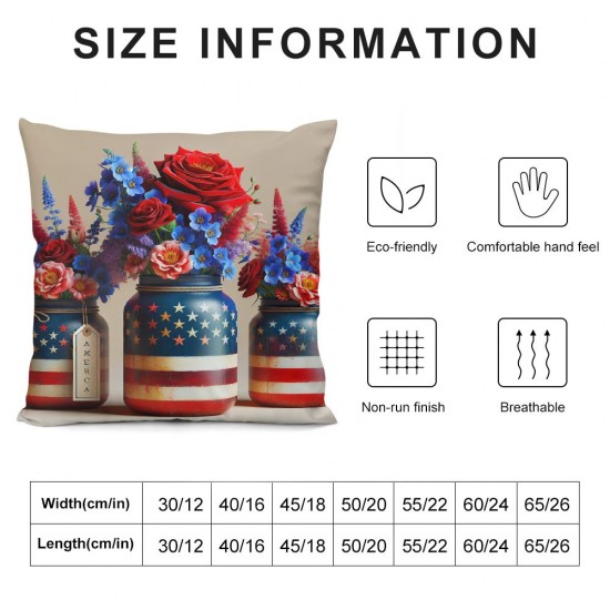 Ulloord  4th of July Pillow Covers Land of The Free Patriotic Throw Pillowcase Independence Day Farmhouse Cushion Case Pillowcase Decorations for Sofa Couch