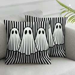 Ulloord Halloween Ghost Throw Pillow Cover, Black Stripes Cushion Case Decoration for Sofa Couch