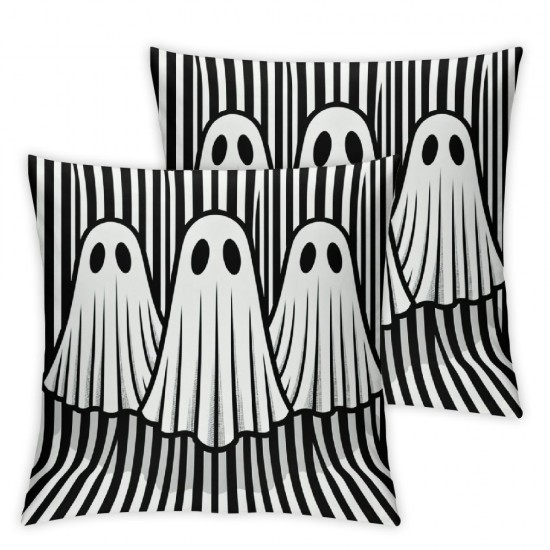 Ulloord Halloween Ghost Throw Pillow Cover, Black Stripes Cushion Case Decoration for Sofa Couch