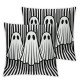 Ulloord Halloween Ghost Throw Pillow Cover, Black Stripes Cushion Case Decoration for Sofa Couch