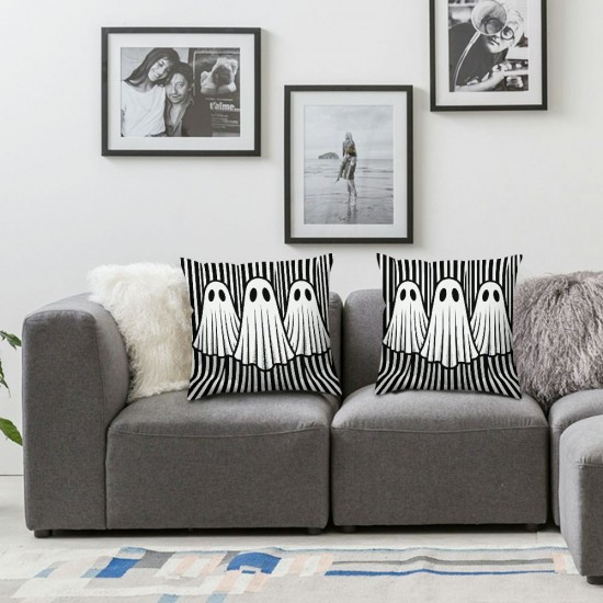 Ulloord Halloween Ghost Throw Pillow Cover, Black Stripes Cushion Case Decoration for Sofa Couch