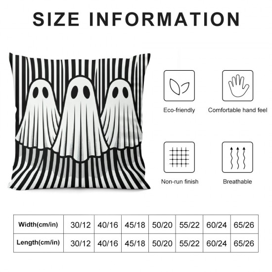 Ulloord Halloween Ghost Throw Pillow Cover, Black Stripes Cushion Case Decoration for Sofa Couch