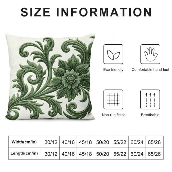 Ulloord Farmhouse Floral Leaves Embroidered Decorative Throw Pillow Cover , Tufted Flowers Embroidery Pattern Cushion Case for Couch Bed Sofa Living Room(Olive Green)