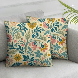 Ulloord Spring Pillow Covers Cute Watercolor Colorful Floral Throw Pillow Covers,Summer Yellow Blue Pink Flower Pillowcase Farmhouse Decorative Linen Cushion Case for Sofa Couch Outdoor