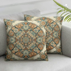 Pillow Covers , Carpet Teal Orange Decor Throw Pillows Ethnic Design Decorations Pillowcase Spring Summer Linen Outdoor Cushion Case for Couch