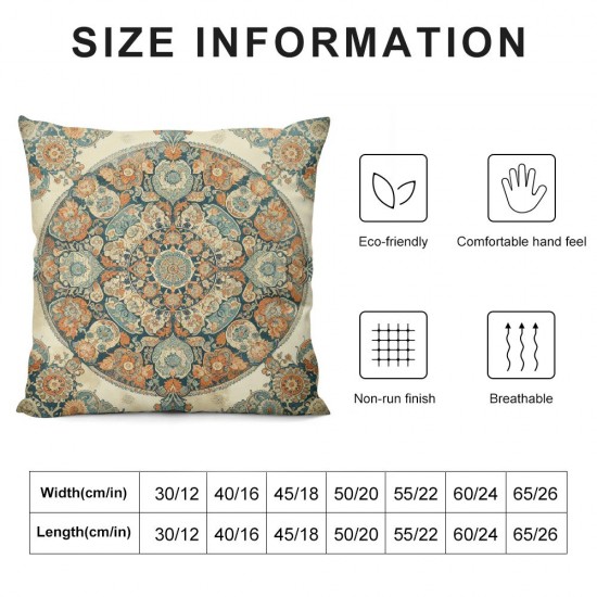 Pillow Covers , Carpet Teal Orange Decor Throw Pillows Ethnic Design Decorations Pillowcase Spring Summer Linen Outdoor Cushion Case for Couch