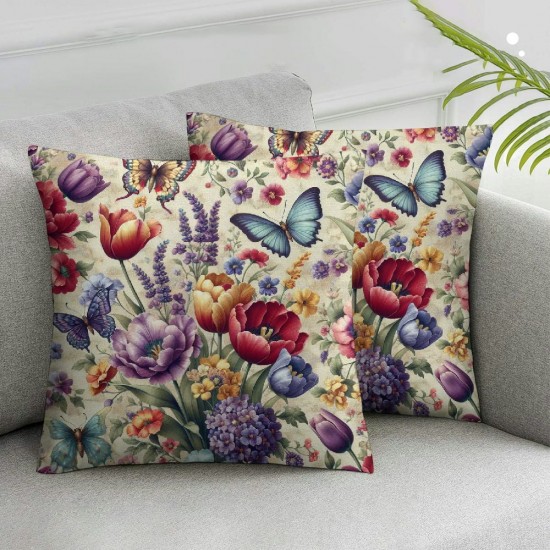 Spring Flowers Tulip Lavender Eucalyptus Home Sweet Home Throw Pillow Covers, Cushion Case for Sofa Couch