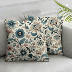 Spring Pillow Covers , Flower Decorative Throw Pillows Farmhouse Linen Floral Pillow Case for Sofa Bedroom Living Room Indoor Outdoor