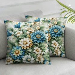 Blue and White Pillow Covers , Spring Flowers Throw Pillow Covers Outdoor Decorative Pillow Case for Couch Bed Sofa Cushion Home Decor