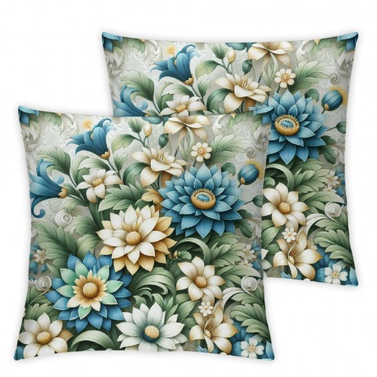 Blue and White Pillow Covers , Spring Flowers Throw Pillow Covers Outdoor Decorative Pillow Case for Couch Bed Sofa Cushion Home Decor