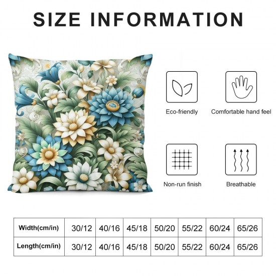 Blue and White Pillow Covers , Spring Flowers Throw Pillow Covers Outdoor Decorative Pillow Case for Couch Bed Sofa Cushion Home Decor