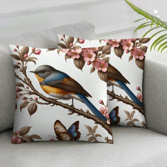 Ulloord Outdoor Bird Decorative Throw Pillowcase, Bird Flower Both Sides Printed Spring Cushion  Linen  Patio for Home Couch Sofa Decor