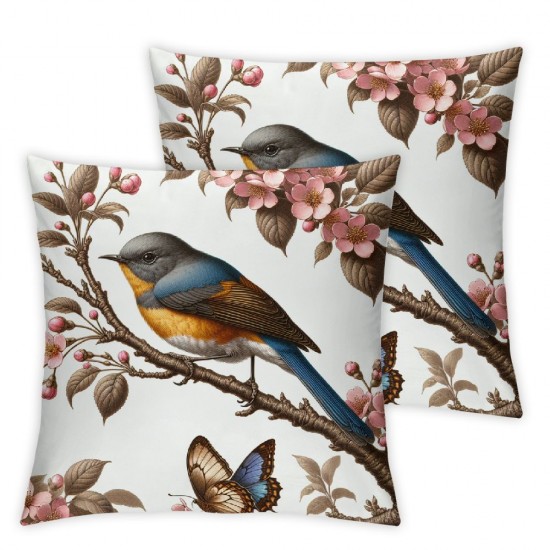 Ulloord Outdoor Bird Decorative Throw Pillowcase, Bird Flower Both Sides Printed Spring Cushion  Linen  Patio for Home Couch Sofa Decor