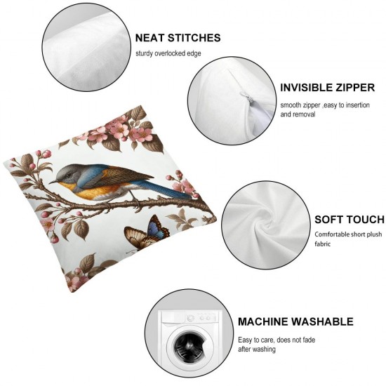 Ulloord Outdoor Bird Decorative Throw Pillowcase, Bird Flower Both Sides Printed Spring Cushion  Linen  Patio for Home Couch Sofa Decor