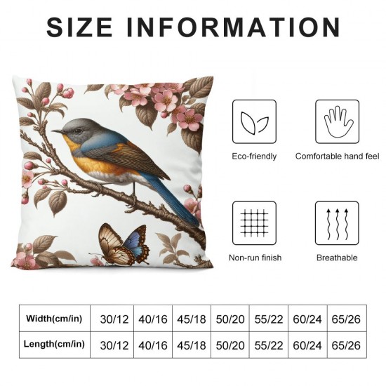 Ulloord Outdoor Bird Decorative Throw Pillowcase, Bird Flower Both Sides Printed Spring Cushion  Linen  Patio for Home Couch Sofa Decor