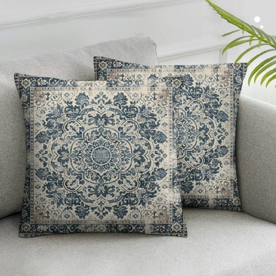 Blue Gray Grey Pillow Covers Carpet Design Ethnic Floral Pattern Decorative Throw Pillow Cases Outdoor Farmhouse Decoration for Sofa Couch Bed