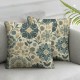 Ulloord Navy Blue Dahlia Throw Pillow Covers  Rustic Geometric Flower Decorative Square Pillow Cases Beige Tan Gray Floral Cushion Covers Farmhouse Home Decor For Sofa Bedroom Outdoor