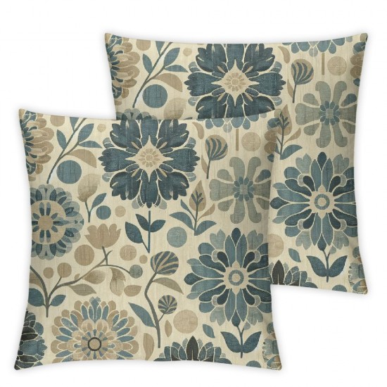 Ulloord Navy Blue Dahlia Throw Pillow Covers  Rustic Geometric Flower Decorative Square Pillow Cases Beige Tan Gray Floral Cushion Covers Farmhouse Home Decor For Sofa Bedroom Outdoor