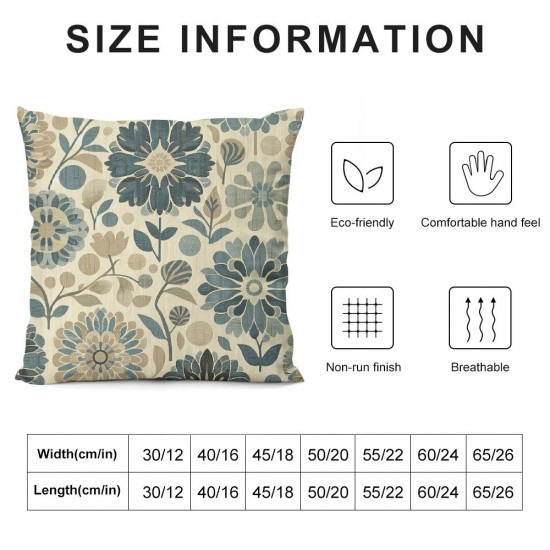 Ulloord Navy Blue Dahlia Throw Pillow Covers  Rustic Geometric Flower Decorative Square Pillow Cases Beige Tan Gray Floral Cushion Covers Farmhouse Home Decor For Sofa Bedroom Outdoor