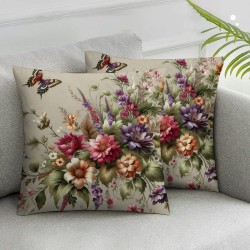 Spring Pillow Covers , Colorful Floral Leaf Decorative Throw Pillow Covers for Linen Summer Green Cushion Case for Couch Sofa Spring Decor