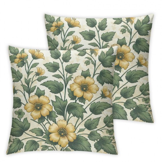 Ulloord Block Print Throw Pillow Covers Green and Yellow Floral Vintage Boho Outdoor Spring Decorations Decorative Throw Pillows Cases for Home Bed Living Room Couch Decor