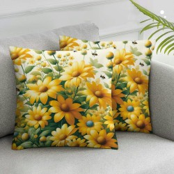 Ulloord Spring Yellow Floral Pillow Covers , Flowers Bee Decorative Throw Pillow Covers Square Cushion Cover for Home Couch Sofa Patio Bedroom Livingroom